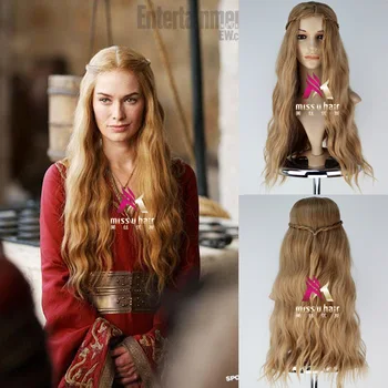 Halloween sieviešu Cersei Lannister Ilgi Viļņotas obligāciju pītā Parūka Karaliene Cersei zelta Parūka tērpus ar matu neto bezmaksas piegāde