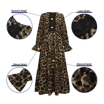 Ir 2021. Rudens Leopard Mežģīnes Raibs Kleita ZANZEA Modes Ilgi Maxi Sundress Sievietēm ar garām Piedurknēm Kaftan Gadījuma Vestidos Sieviešu Drēbes