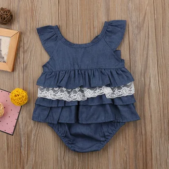 Jaundzimušiem Bērniem, Baby Meitenēm 0-18M Zilā Romper Puse Mežģīnes Tutu Kleita Apģērbs Apģērbs