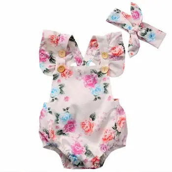 Jaundzimušo Bērnu Romper Toddler Meitenes Zīdaiņu Ziedu Jumpsuit Galvu Apģērbs, Bērnu Apģērbu bez Piedurknēm Sunsuit Gadījuma Playsuit 0-24M