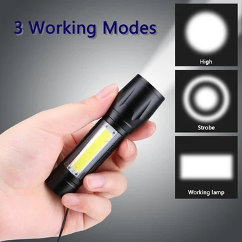 Jauninātu USB Rechargable COB LED Lukturīti, Super Spilgti Ūdensizturīgs Zoomable Lāpu, Lukturi+Baterija+USB Kabelis+Kārba Avārijas