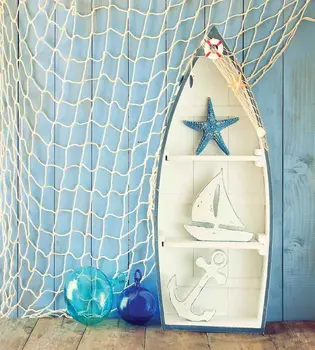 Jūras Duvet Cover Set Jūras Priekšmetus uz Koka Fons ar Vintage Laivu Starfish Shell Zvejas tīklu Foto Dekoratīvs Gabals 3