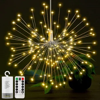 LED Starburst Pasaku String Gaismas, Baterijas, Saules Powered Gerlyanda Tālvadības Vainags Āra Ziemassvētku Salūts Apdare