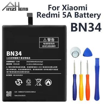 PINZHENG BN34 Tālruņa Akumulatora Xiaomi Redmi 5.A Reālās Spējas Augstas Kvalitātes 3000mAh Tālrunis Nomaiņa Bateria +Bezmaksas Rīki