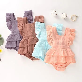 Pudcoco Jaundzimušais Meitene Drēbes Bez Piedurknēm Tīrtoņa Krāsu Savirmot Romper Jumpsuit Viengabala Apģērbs Sunsuit Drēbes