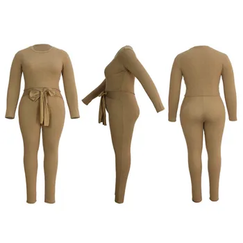 Vairumtirdzniecības Dropshipping Rudenī garām Piedurknēm vienkrāsainu Dāmas Apģērbu Plus Lieluma Divas Gabals Lounge Elsas Komplekts Sievietēm