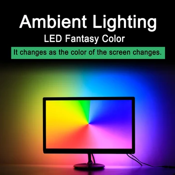 Viegli DIY Apkārtējā RGB WS2812B LED Lentes Arduino DATORA Monitoru Sapnis Datora Ekrāna Apgaismojums Apgaismojums WS2812 BEZ Lodēšanas 1M~5M Komplekts