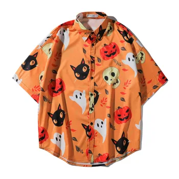 Vīrieši Vintage Krekls Vasaras Jauno Havaju Īsām Piedurknēm Krekls Mens Halovīni Ķirbju Iespiesti Beach Ikdienas Krekli Cilvēks Lielgabarīta Hemd