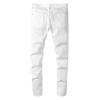 Vīriešu dimanta kristāla baltā džinsi Modes slim raksturs stiept džinsa bikses Augstas kvalitātes