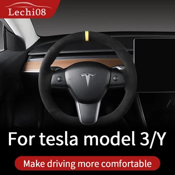 Ādas stūre coverfor Tesla model 3 aksesuāri/auto piederumi modelis 3 tesla trīs tesla model 3 model3 tesla model y
