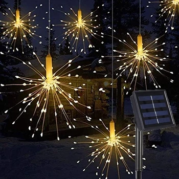 Āra Dārza Dekorēšana 180 LED Salūta Sprādzieniem Ziemassvētku Pasaku Gaismas Ar Saules enerģiju Karājas Starburst LED String Vainags
