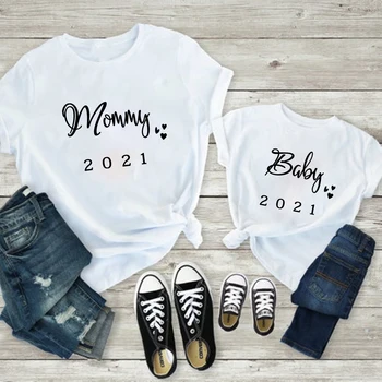 Ģimenes Tshirts Modes Māmiņa Un Man drēbes Matching Māte Un Meita Drēbes Ir 2021. Kokvilnas Ģimenes Izskatās Meitenes Mamma Māte Apģērbs