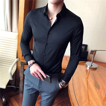 2018 jauns krekls vīriešu korejas Slim garām piedurknēm tendence savvaļas skaists bez karstā pretgrumbu Britu vēja vienkrāsainu kreklu