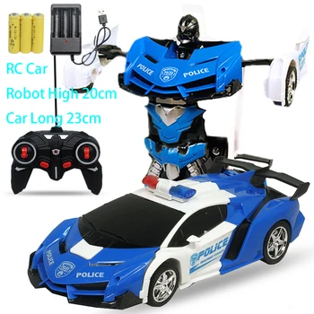 24CM 1:18 RC Auto Rotaļlieta, Tālvadības Transformācijas Robots ir Viena būtiska Deformācija, Elektrisko tālvadību vadāmās Rotaļlietas Policijas Automašīnām Bērniem Zēns E01