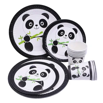 65Pcs/set Karikatūra Panda Vienreizējās lietošanas Galda piederumu Komplekts Plāksnes Kausa Salvetes Papīra Salmu Baby Dušas Bērniem par Labu Dzimšanas dienas svinības Rotājumi