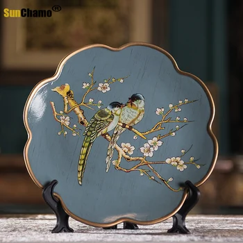 Amerikāņu Keramikas Ziedu Putnu Apdares Plāksnes Eiropas Viesistabas Vīna Skapis Fona Dekorēšana Displejs