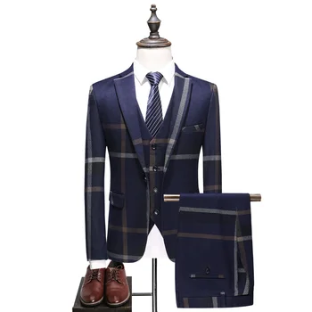 Augstas klases Vīriešu Uzvalku Trīs-gabalu Komplekti Slim Elegants Vīriešu Biznesa Banketa Kāzu Kleitas Tērpi, Izmērs S M L XL 2XL 3XL 4XL 5XL