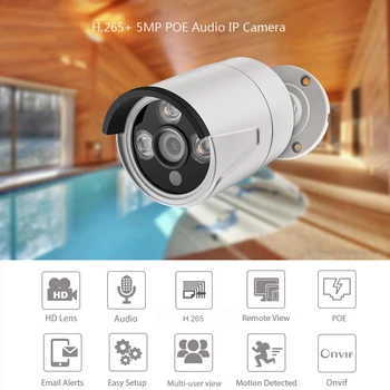AZISHN H. 265+ POE IP 5MP Kamera 2592X1944 Āra Video Sejas noteikšanas 3IR Array LED CCTV Drošības ONVIF, lai PO VRR Sistēma