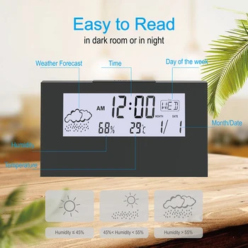 Ciparu LCD Galda Atlikt, Modinātājs Balts ar Kalendārā un Digitālo Termometru, Higrometru, Modern home Galda Pulksteņu Baterija