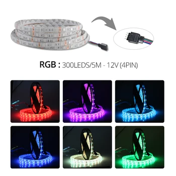 Foxanon RGB LED Strip Gaismas SMD 5050 5M 300LED DC12V Elastīga Gaismas RGBW RGBWW Led Lentes Diožu Lentes viesistaba, Mājas Dekoru