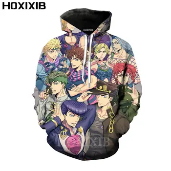 HOXIXIB Sieviešu Krekls Modes Dizaina 3D Anime JoJo Dīvaino Piedzīvojumu Hoodies Kempings Komiksi Kapuces Džemperis Cosplay Vīriešiem Hoody