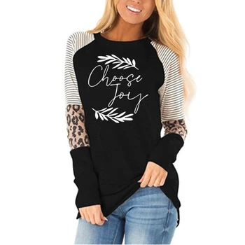 Jauno Modes Izvēlēties Prieku Vēstules Lapas Drukāt T-Krekls Sievietēm Leopards Drukāt Apkakli, Garām Piedurknēm T-Krekls Sieviešu Sieviešu Topi Plus Lieluma