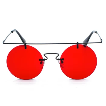 Kachawoo bez apmales saulesbrilles sieviešu flat top metāla dzeltens sarkans objektīvs vintage apaļā saules brilles vīriešiem zelta retro unisex