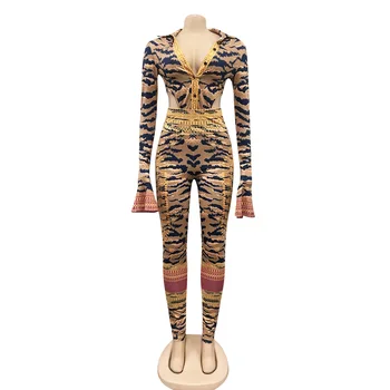 Leopards Drukāt Divas Gabals, Kas Rudenī Sieviešu Bodysuit Uzstādīt Tērpiem Sexy Viens Gabals Top Izdilis Stulpiņi Zīmuli Bikses Uzvalka Komplekts Tracksuit