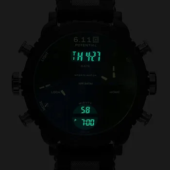 Mens Watch militārās sporta Kvarca rokas pulksteņus 3 laika zonu pulksteņu vīriešiem LED digitālo Lielā Skatīties Vīriešu Relogio Masculino