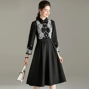 Mežģīņu kleita 2020. gada pavasarī jauno modes Atloks, viena krūšu Stilu, Mežģīnes Panelis-line garām piedurknēm peter pan apkakli kleitas