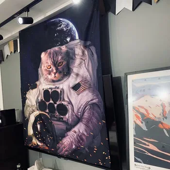 Mēbeļu Astronauts Kaķis Gobelēns Sienas Karājas Kaķis Psychedelic Gobelēns Dekoru mēness Iespiesti Sienas Auduma Gobelēni Pludmales Sega