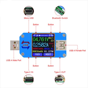RD UM25 UM25C APP USB 2.0 Type-C LCD Voltmetrs ammeter spriegums strāvas mērītāja akumulatora uzlādes usb Testeris