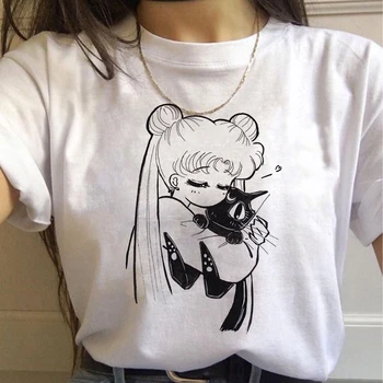 Sailor Moon T Krekls Sievietēm Harajuku Īsām Piedurknēm Estētisko kaķis Anime Sieviešu Gudrs Sieviešu T-krekls Kawaii Top Tees