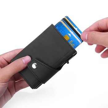 SEMORID Mini Customizd Biznesa Vīriešiem Sievietes Kafijas Smart Ādas Maks RFID Pretbloķēšanas Metāla, Alumīnija ID Bankas Kredītkartes Turētājs