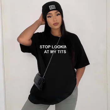 T Krekls Vīriešiem Vīriešiem Sievietēm Stop Looking At My Tits Drukas T Hip Hop T Sievietēm Streetwear Hipiju Vasaras Topi Vīriešu, Sieviešu 2020