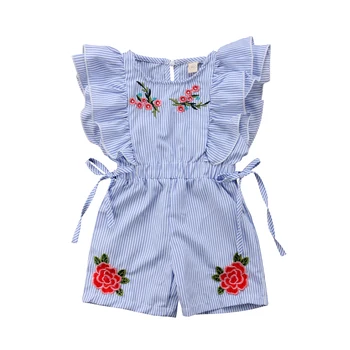 Toddler Bērniem, Baby Meitene Ziedu Svītru Savirmot Romper Jumpsuit Apģērbs Apģērbs