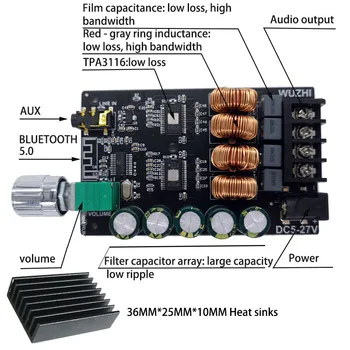 TPA3116 Bluetooth Audio Pastiprinātāju Valdes Stereo Kanāls liela Jauda 100W*2 Amplificador Ar Lietā