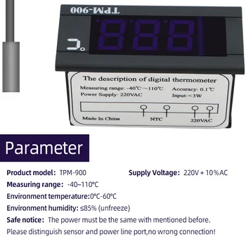 TPM-900 Temperatūras regulators Apkures Termostats Kontrolieris Thermoregulator LCD Panelis displejs ar NTC Sensoru 220V 40%