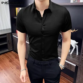 Vīriešu Biznesa Sociālo Krekls ar Īsām Piedurknēm Atloks Ir 2021. tīrtoņa Krāsu Camisa Modes Mens Kleita Krekli Zīmola Streetwear S-5XL INCERUN