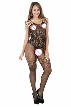 Wosofan Dāmas sexy lingerie melns mežģīņu dobi-out zvejas tīklu intīmo pavešana pidžamu eksotisko seksapīls apģērbs