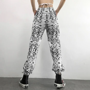 XUXI Taisnas Kājas Rudens 2020. Gadam Sieviešu Bikses Python Drukāšanas Zaudēt Modes Cilpu Streetwear Augsta Vidukļa Gadījuma Plānas Bikses FZ2440