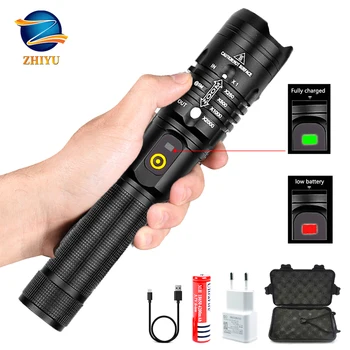 ZHIYU Super Spilgti LED Lukturīti CREE XHP50 Taktiskās Elektrisko Lāpu USB Lādējamu Zoomable 5 Režīmi Lāpu Ūdensizturīgs Lāpu