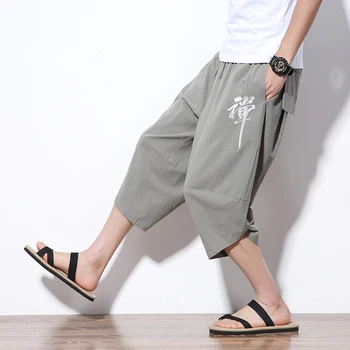 Ķīniešu Stilā Teļš-garums Harēma Bikses Vīriešu Streetwear Kokvilnas Joggers Vīriešu Ikdienas Izšūšanas Baggy Bikses Vīriešiem
