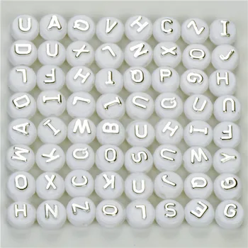 100 Gab Akrila Distances Pērles Apaļas Baltas Izlases veidā Alfabēts /Vēstules Modelis Emaljas Par 10mm Caurumu Dia: 1.9 mm