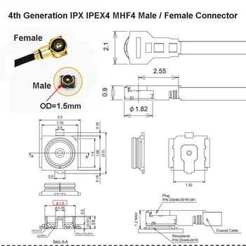 10PCS/DAUDZ F Sieviešu u.FL/IPX/IPEX4 MHF4 Sieviešu Jack Bize RF1.13 RF Koaksiālais Kabelis 3G Antenas pagarinātāju Vadu 15 CM * 30 CM