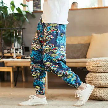 2019. gada Rudenī Vīriešu Kokvilnas Kabatas Harēma Bikses Hip Hop Joggers Čigānu Hipiju Kritums Kājstarpes Vīriešu Bikses Man Treniņbikses Streetwear M-3XL