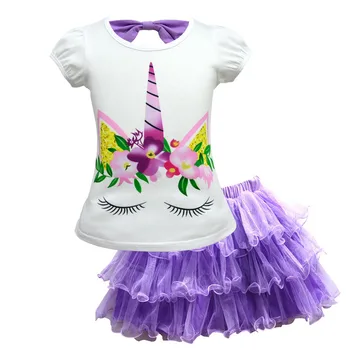 2019. gada Vasaras Meiteņu Apģērbu Komplekti Bērniem Karikatūra Unicorn T krekls Un Svārki Uzvalks Bērnu Princese Gudrs Tshirts Acs Tutu Svārki Komplekts