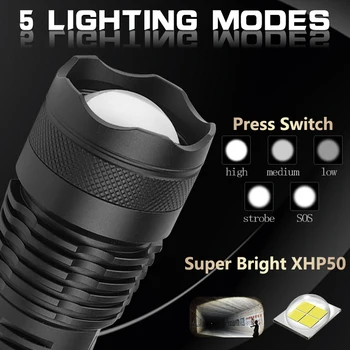 6000 lūmenu xhp50 spēcīgākajiem lukturīti usb Zoomable LED lukturītis xhp50 18650 Uzlādējams akumulators medību z50