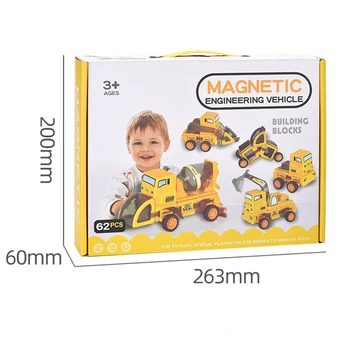 62pcs Magnētisko bloki kravas automašīnu celtniecības rotaļu automašīnas modeli, kas DIY magnēts, celtniecības bloki, izglītojošas rotaļlietas bērniem