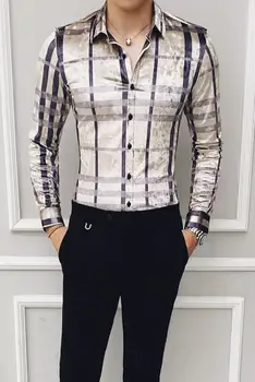 Britu Stila Vīriešu Kreklu Dizaineris Vēstuli Izdrukāt Casual Slim Fit Ar Garām Piedurknēm Blūze Homme Streetwear Sociālo Formālu Uzvalku Krekli